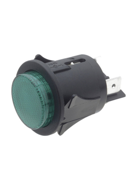 Inter. bipol. lumin. verde tondo 16A 250 vac faston 6.3 dima ø 28 mm cert. ul