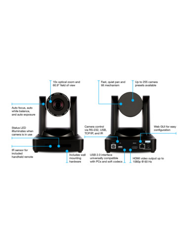 Network camera full-hd zoom 10x USB H.264/H.265