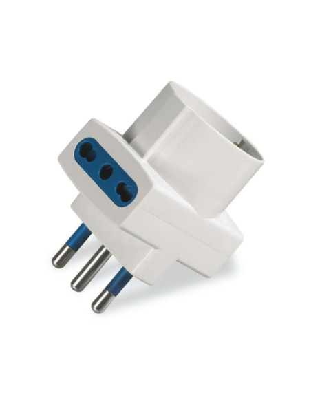 Adattatore tripla 2x prese 2p+t 10/16A + 1 presa Schuko / spina 2p+t 16A bianco
