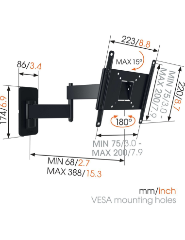 Supporto TV universale 19"÷43" max 15kg 3 snodi...