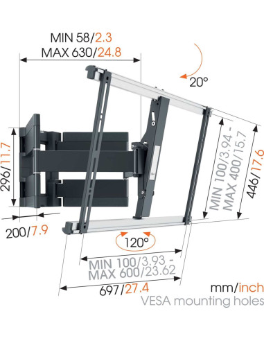 Supporto TV universale 40"÷100" ruotabile 120°
