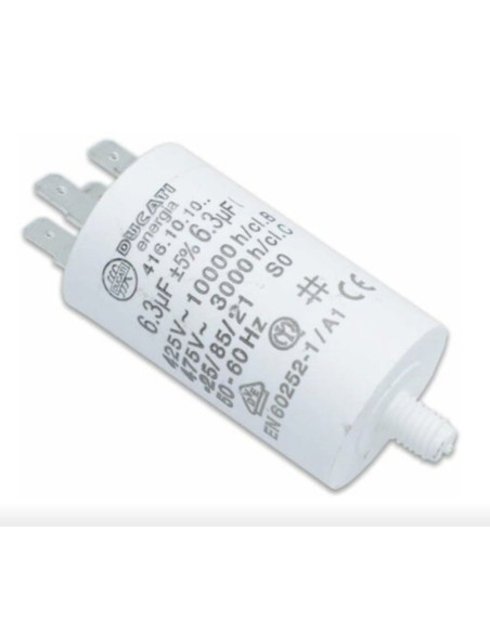 Condensatore per motori in polipropilene 6,3μF 450V doppio faston + codolo
