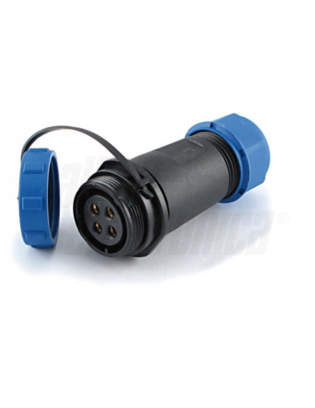 Presa volante 4 poli ø 2mm cont. 30a 500 VAC AWG 11, serie sp21 ip68 c. capp.