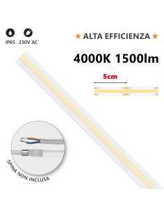 Striscia LED 230Vcc 15W/m 4000k 1500lm/m ip65