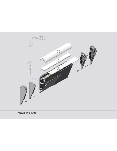 Profilo a parete tipo veletta bianco 2m WALLE12 bianco + cover opaco