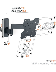 Supporto TV a parete due snodi 19"÷43" max 15kg