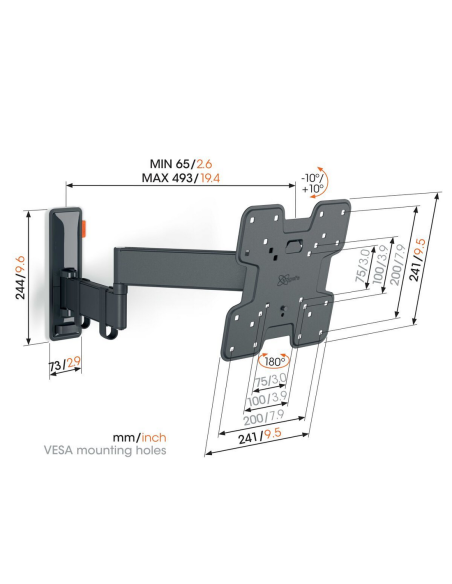Supporto TV universale doppio 19"÷43" max 15kg snodo girevole nero