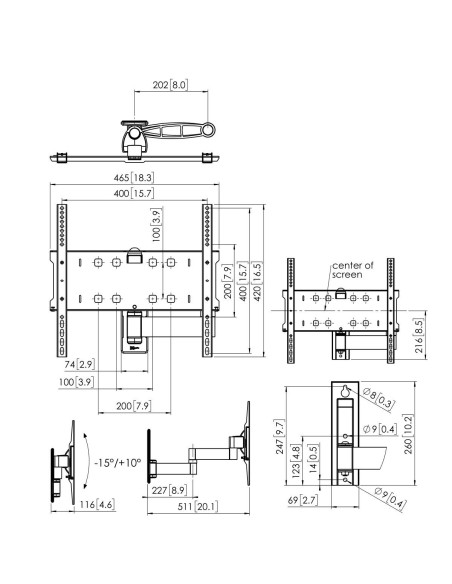 Supporto a parete doppio snodo 32"÷55" max 35kg con blocco sicurezza nero