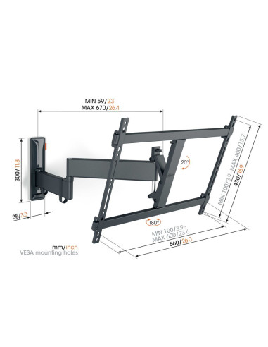 Supporto TV a parete regolabile 40"÷77" max...