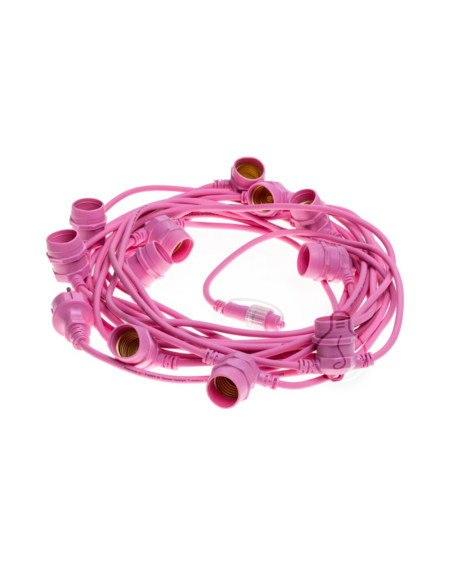 Catenaria rosa da esterno 220V IP44 con 11 portalampade E27 max 1500W 12,5m