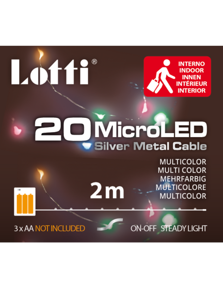 Catena 20 microled multicolore 2m a batteria 3xAA