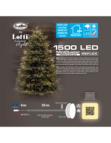 Catena LED MiniCluster ⌀6cm 1500 led 30m bianco...