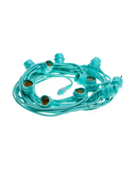Catenaria verde menta esterno 220V IP44 con 11 portalampade E27 max 1500W 12,5m
