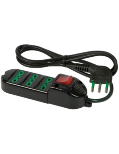 Multipresa 3 posti 2p+t bipasso 10A/16A con interruttore nera