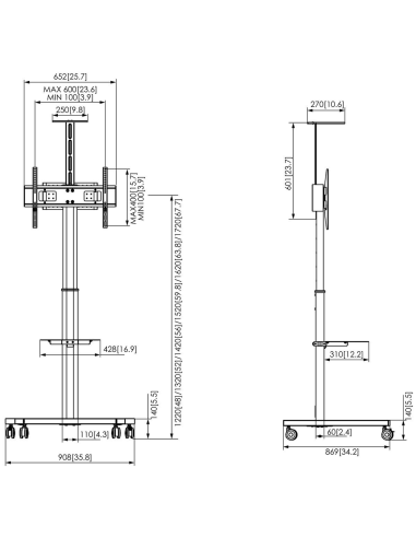 Trolley per schermo VESA 60x40 h max 170cm 50Kg