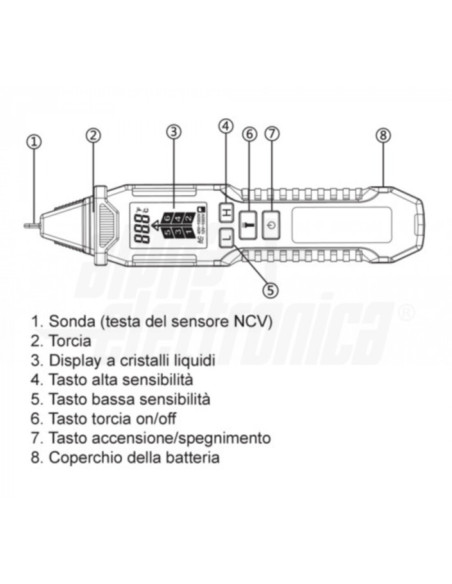 Rilevatore di tensione senza contatto 12-1000V multifunzione - con torcia