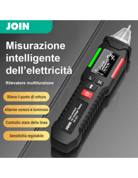 Rilevatore di tensione senza contatto 12-1000V multifunzione - con torcia