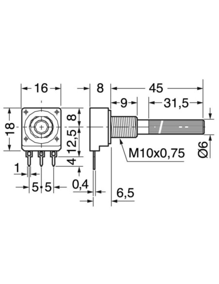 Potenziometro 0,25W lineare s.i. 6mm 4,7kΩ