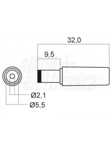 Spina alimentazione DC ⌀3,4-1,36mm contatto 10mm