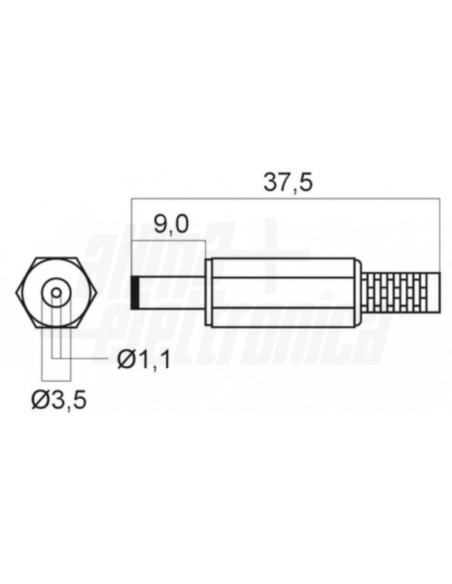 Spina alimentazione DC ⌀3,5-1,1mm contatto 9mm