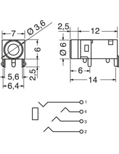 Presa circuito stampato 3,5mm 4 poli 2