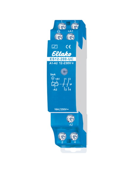 Relé DIN passo passo, 2 contatti NO 16A universale 8-230V