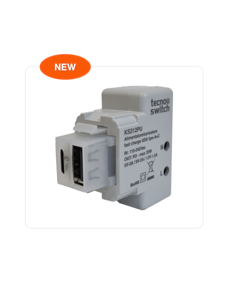 Alimentatore USB A+C Keystone con ricarica rapida PD 20W