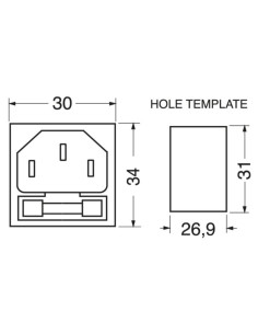 Spina C14 da pannello ad innesto con porta fusibile 5x20mm 2