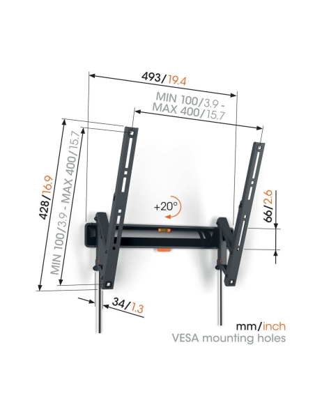 Supporto TV fisso a parete 32"÷65" max 25kg inclinazione 20°