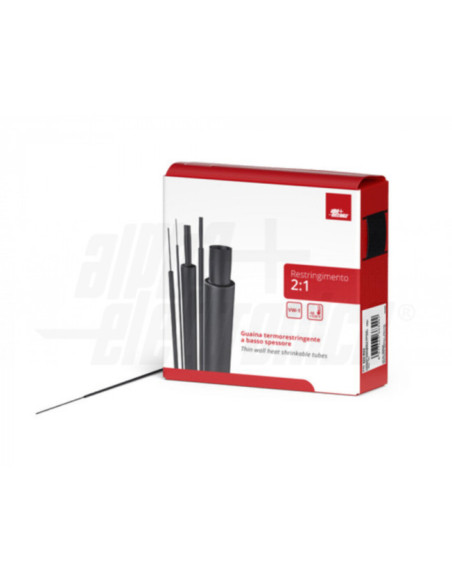 Guaina termorestringente in dispenser Restringimento 2:1 ø1,6mm Nera 10m