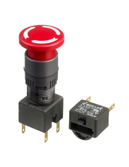 Pulsante a fungo di emergenza da quadro + A01508B Foro 16mm 6A 250VAC