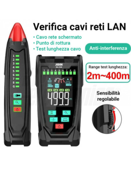Tester multifunzione verifica cavi di LAN con misura lunghezza del cavo