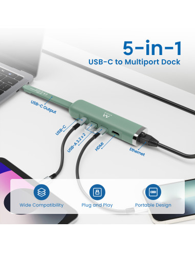 USB-C Multiport Dock 5 in 1 HDMI 4K 1x USB-C PD...