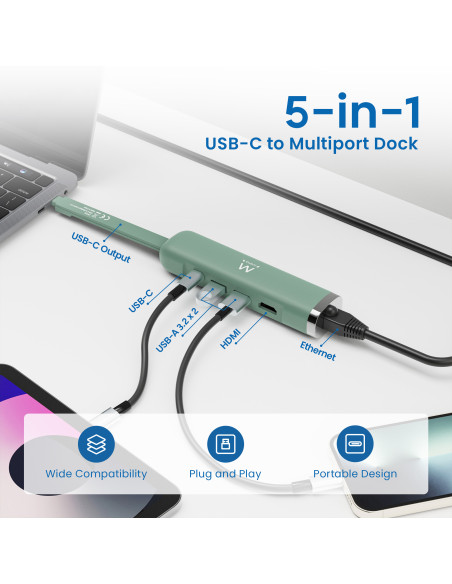USB-C Multiport Dock 5 in 1 HDMI 4K 1x USB-C PD 2x USB-A LAN