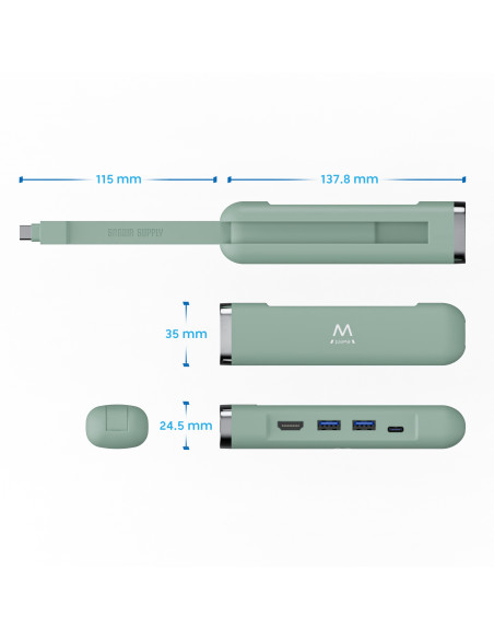 USB-C Multiport Dock 5 in 1 HDMI 4K 1x USB-C PD 2x USB-A LAN