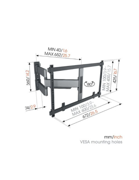 Supporto TV universale 40"÷77" max 45kg ruotabile 180° 2 snodi nero